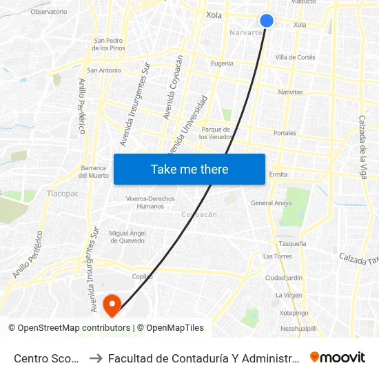 Centro Scop_1 to Facultad de Contaduría Y Administración map