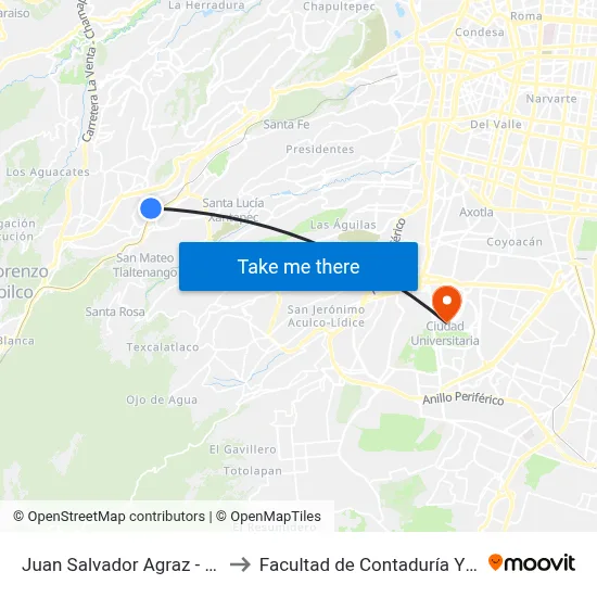 Juan Salvador Agraz - Office Depot_1 to Facultad de Contaduría Y Administración map