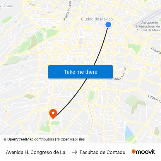 Avenida H. Congreso de La Unión - Metro Candelaria to Facultad de Contaduría Y Administración map