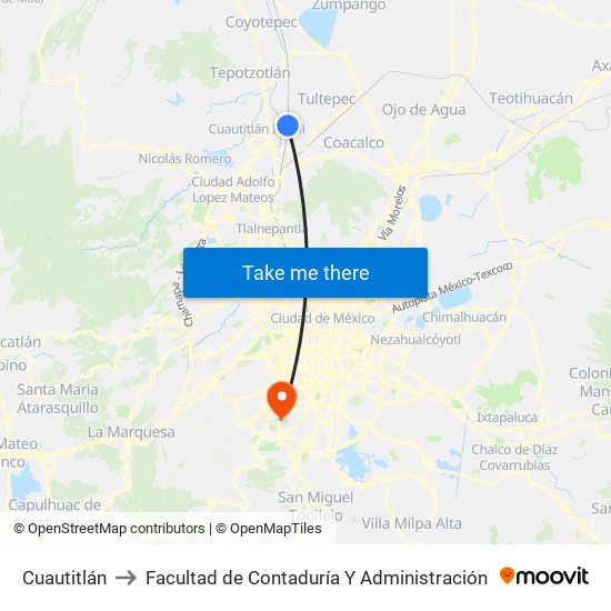 Cuautitlán to Facultad de Contaduría Y Administración map