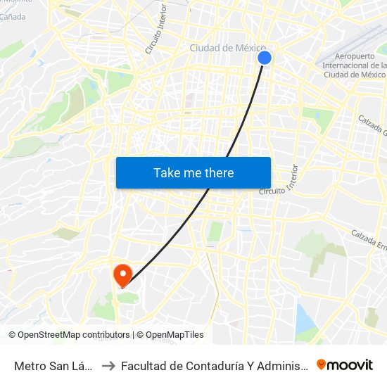 Metro San Lázaro to Facultad de Contaduría Y Administración map