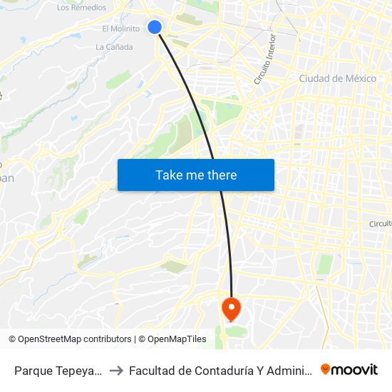 Parque Tepeyac, 10 to Facultad de Contaduría Y Administración map