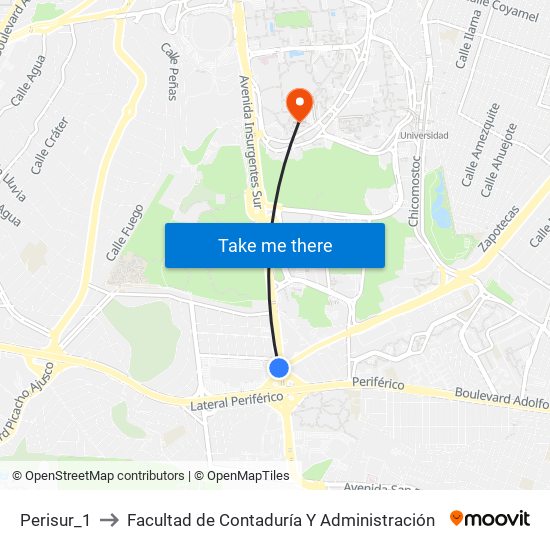Perisur_1 to Facultad de Contaduría Y Administración map