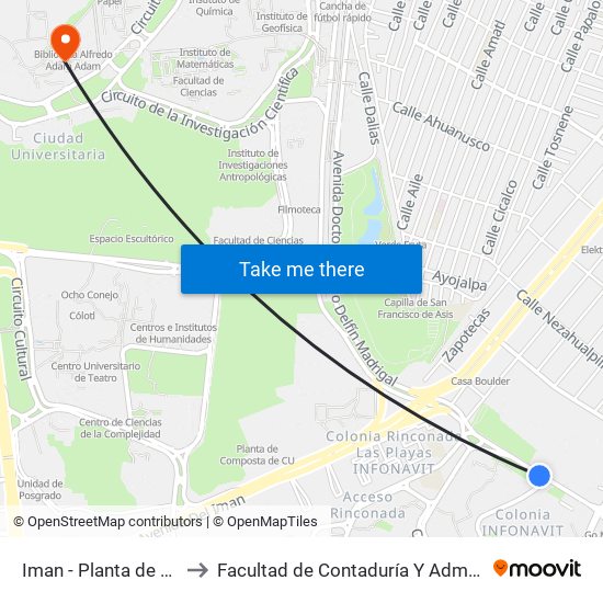 Iman - Planta de Asfalto to Facultad de Contaduría Y Administración map