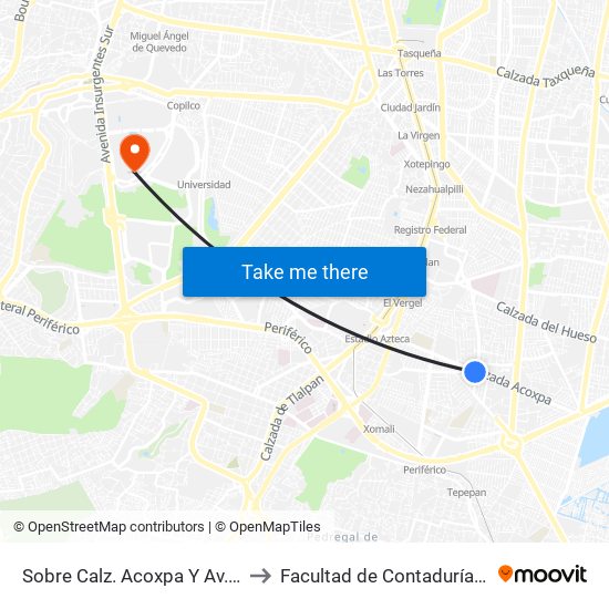 Sobre Calz. Acoxpa Y Av. División del Norte to Facultad de Contaduría Y Administración map