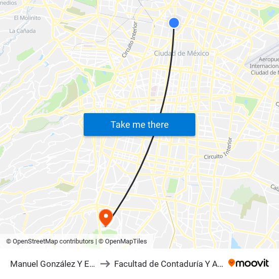 Manuel González Y Eje Central 2 to Facultad de Contaduría Y Administración map