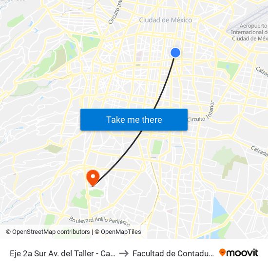 Eje 2a Sur Av. del Taller - Callejón de La Resurrección to Facultad de Contaduría Y Administración map