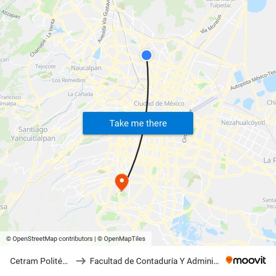 Cetram Politécnico to Facultad de Contaduría Y Administración map