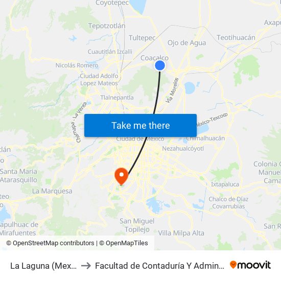 La Laguna (Mexibús) to Facultad de Contaduría Y Administración map