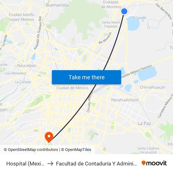 Hospital (Mexibus) to Facultad de Contaduría Y Administración map