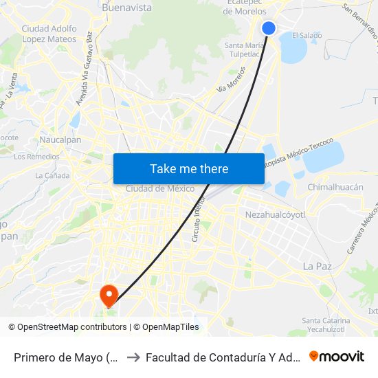 Primero de Mayo (Mexibus) to Facultad de Contaduría Y Administración map