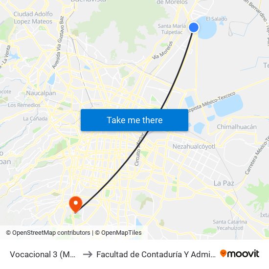 Vocacional 3 (Mexibus) to Facultad de Contaduría Y Administración map