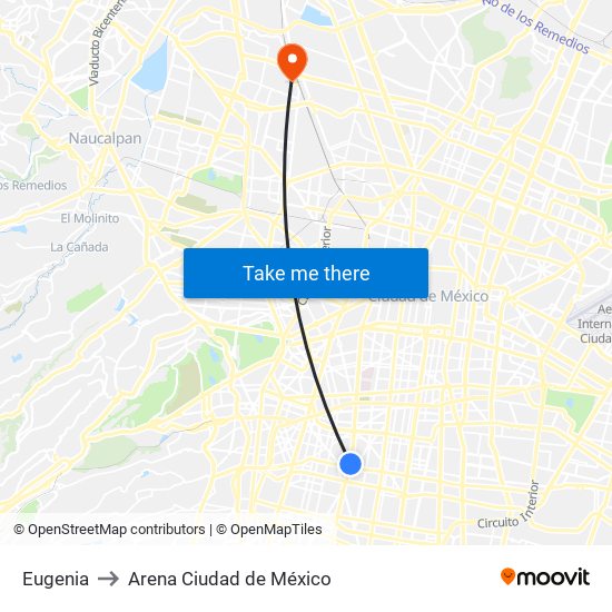 Eugenia to Arena Ciudad de México map