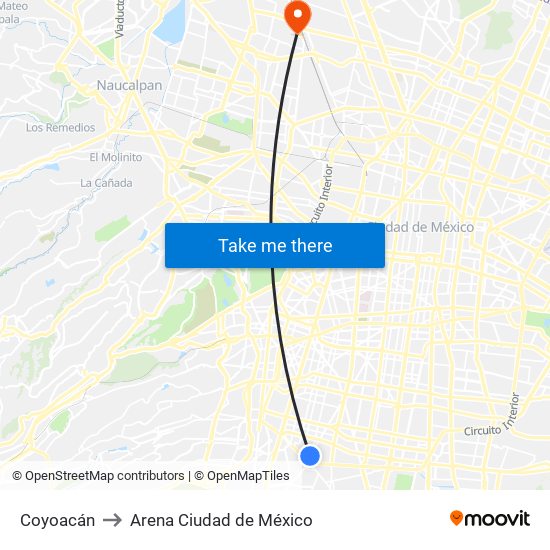 Coyoacán to Arena Ciudad de México map