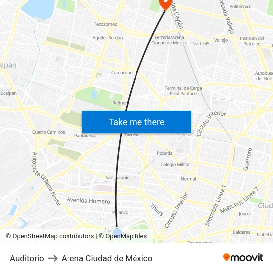 Auditorio to Arena Ciudad de México map
