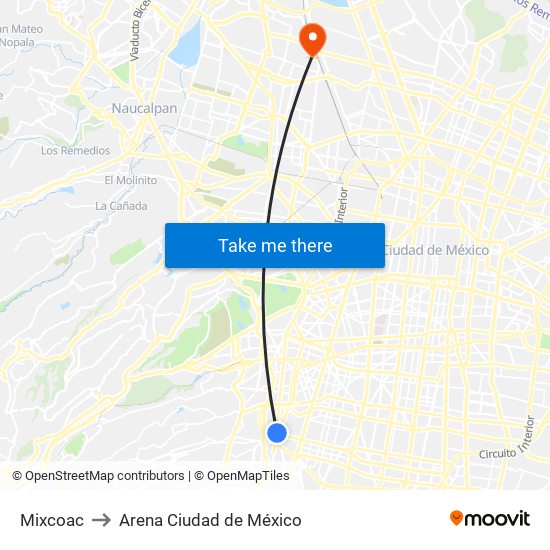 Mixcoac to Arena Ciudad de México map