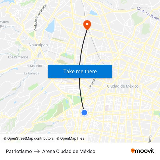 Patriotismo to Arena Ciudad de México map