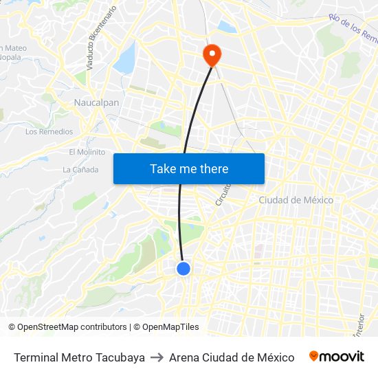 Terminal Metro Tacubaya to Arena Ciudad de México map