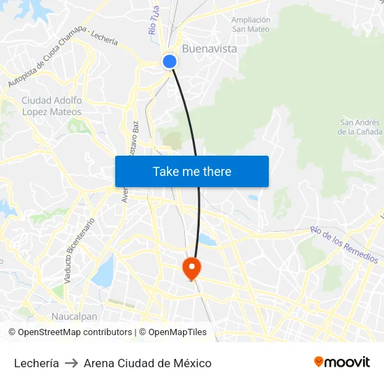 Lechería to Arena Ciudad de México map