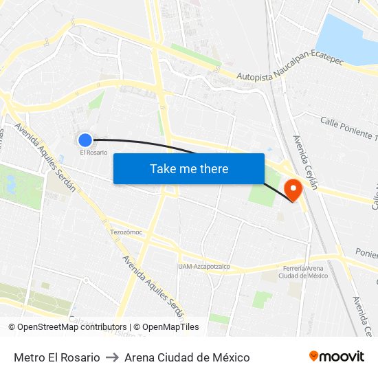 Metro El Rosario to Arena Ciudad de México map