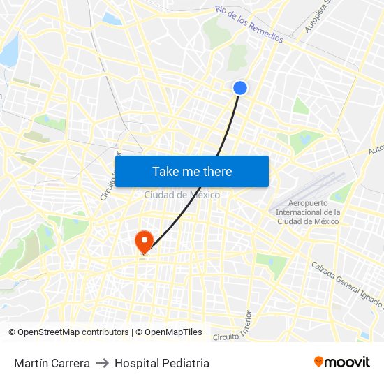 Martín Carrera to Hospital Pediatria map