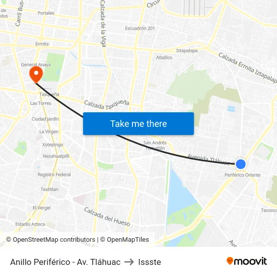 Anillo Periférico - Av. Tláhuac to Issste map