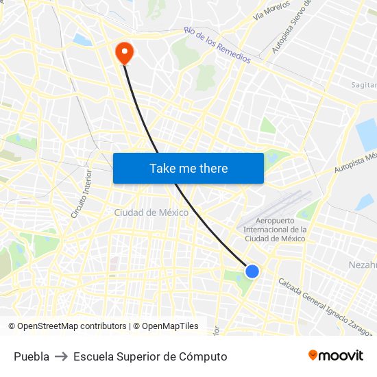 Puebla to Escuela Superior de Cómputo map