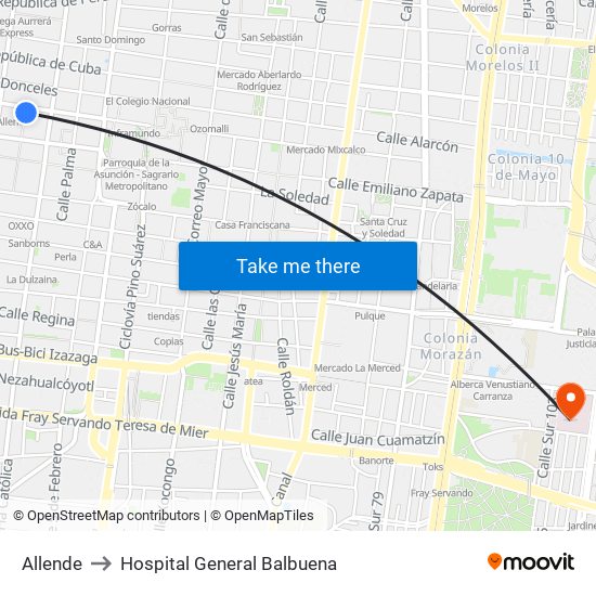 Allende to Hospital General Balbuena map