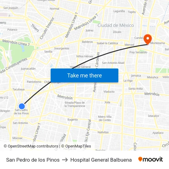 San Pedro de los Pinos to Hospital General Balbuena map