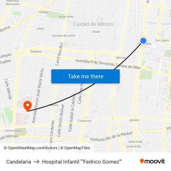 Candelaria to Hospital Infantil ""Fedrico Gomez"" map