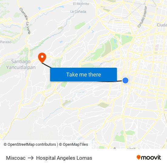 Mixcoac to Hospital Angeles Lomas map