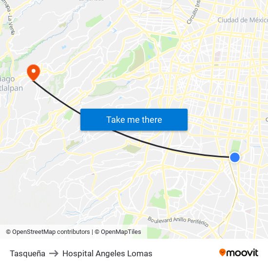 Tasqueña to Hospital Angeles Lomas map