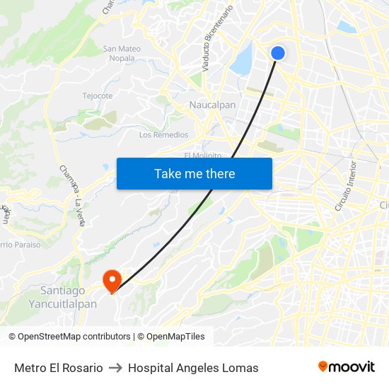 Metro El Rosario to Hospital Angeles Lomas map