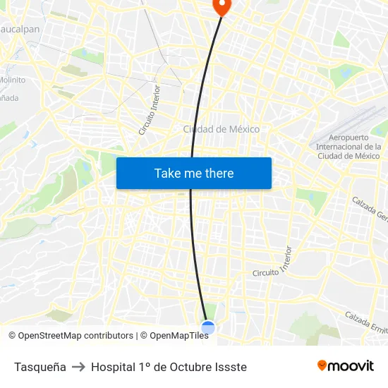Tasqueña to Hospital 1º de Octubre Issste map