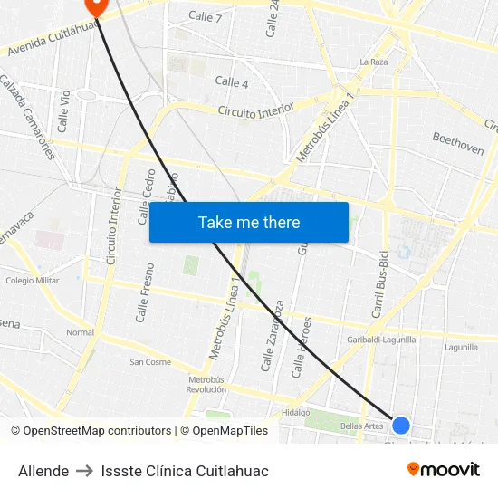 Allende to Issste Clínica Cuitlahuac map