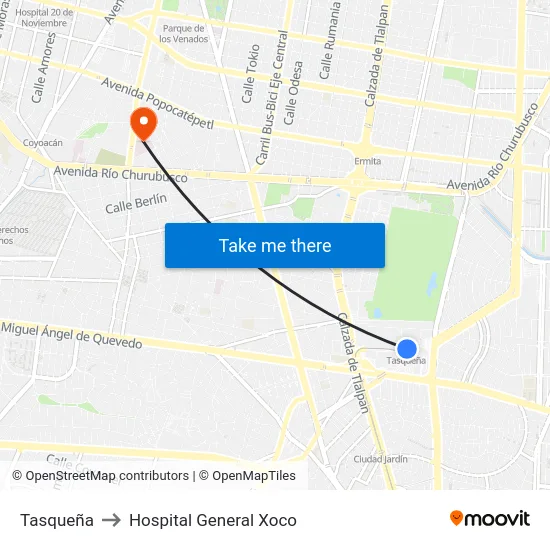 Tasqueña to Hospital General Xoco map