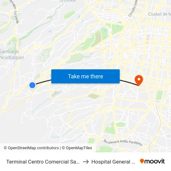Terminal Centro Comercial Santa Fé to Hospital General Xoco map