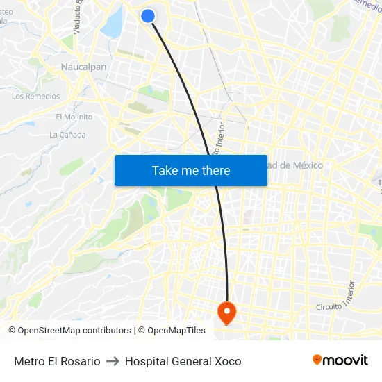Metro El Rosario to Hospital General Xoco map