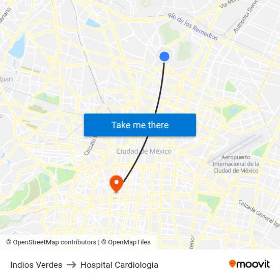 Indios Verdes to Hospital Cardiologia map