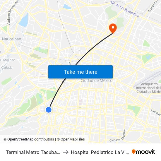 Terminal Metro Tacubaya to Hospital Pediatrico La Villa map