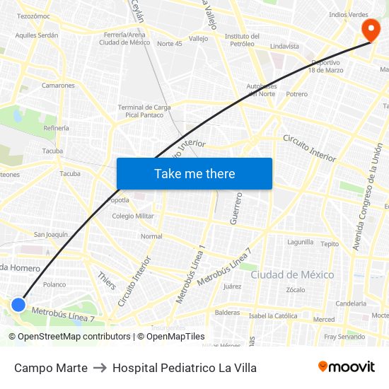 Campo Marte to Hospital Pediatrico La Villa map