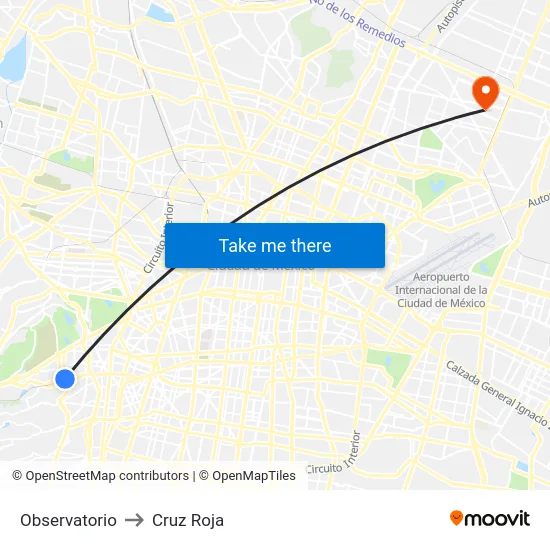 Observatorio to Cruz Roja map