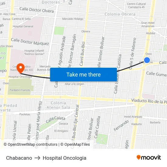 Chabacano to Hospital Oncologia map