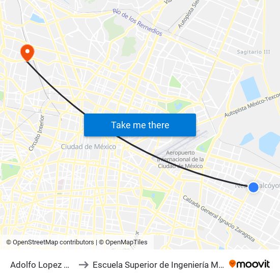 Adolfo Lopez Mateos (Mexibus) to Escuela Superior de Ingeniería Mecánica Y Eléctrica Azcapotzalco map