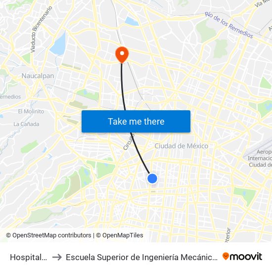 Hospital General to Escuela Superior de Ingeniería Mecánica Y Eléctrica Azcapotzalco map