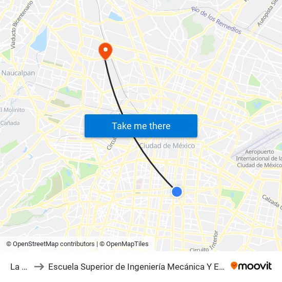 La Viga to Escuela Superior de Ingeniería Mecánica Y Eléctrica Azcapotzalco map