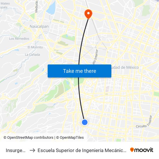 Insurgentes Sur to Escuela Superior de Ingeniería Mecánica Y Eléctrica Azcapotzalco map