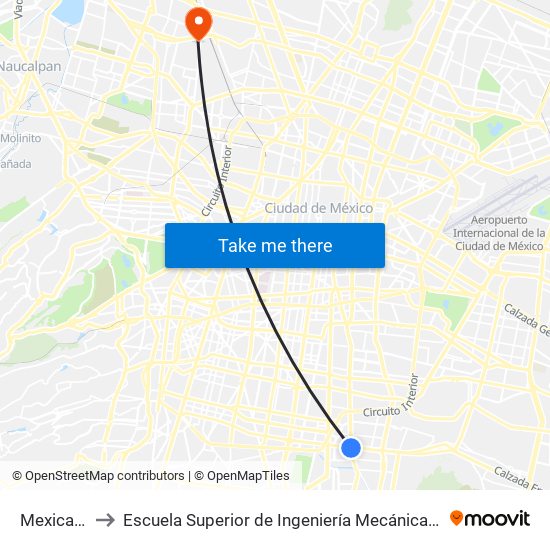 Mexicaltzingo to Escuela Superior de Ingeniería Mecánica Y Eléctrica Azcapotzalco map