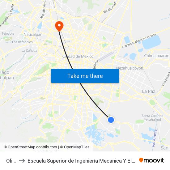 Olivos to Escuela Superior de Ingeniería Mecánica Y Eléctrica Azcapotzalco map