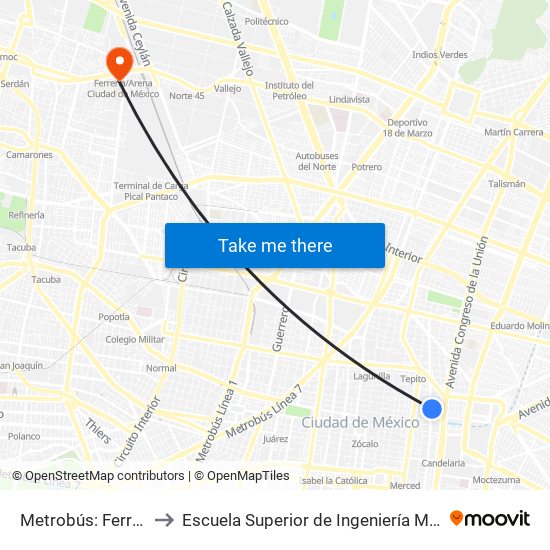 Metrobús: Ferrocarril de Cintura to Escuela Superior de Ingeniería Mecánica Y Eléctrica Azcapotzalco map